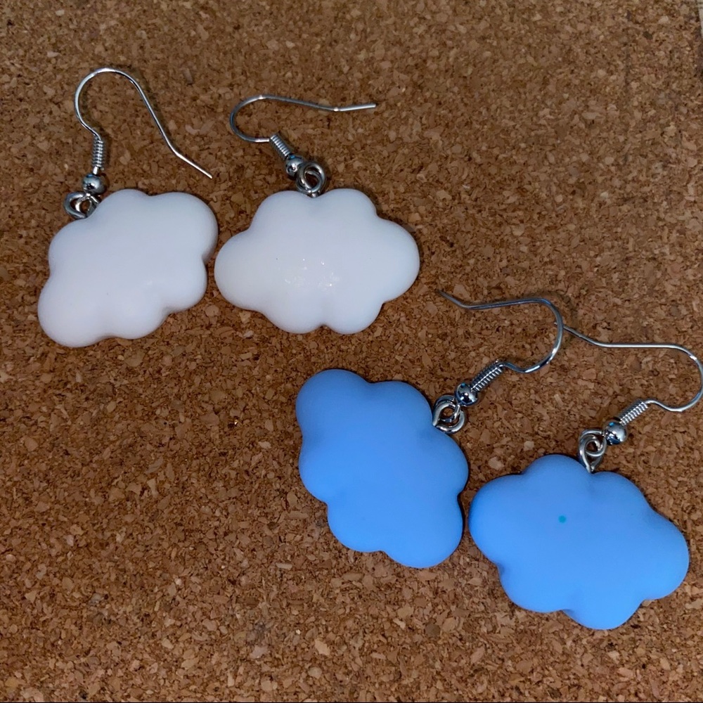 White/Blue 1pair Cloud Drop Earrings